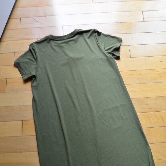 Eileen Fisher Olive Green V-neck Jersey Dress Size S/P - Picture 9 of 10